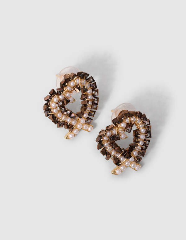 Heart Beads Ohrringe Braun/Gold SHOEBY ACCESSOIRES