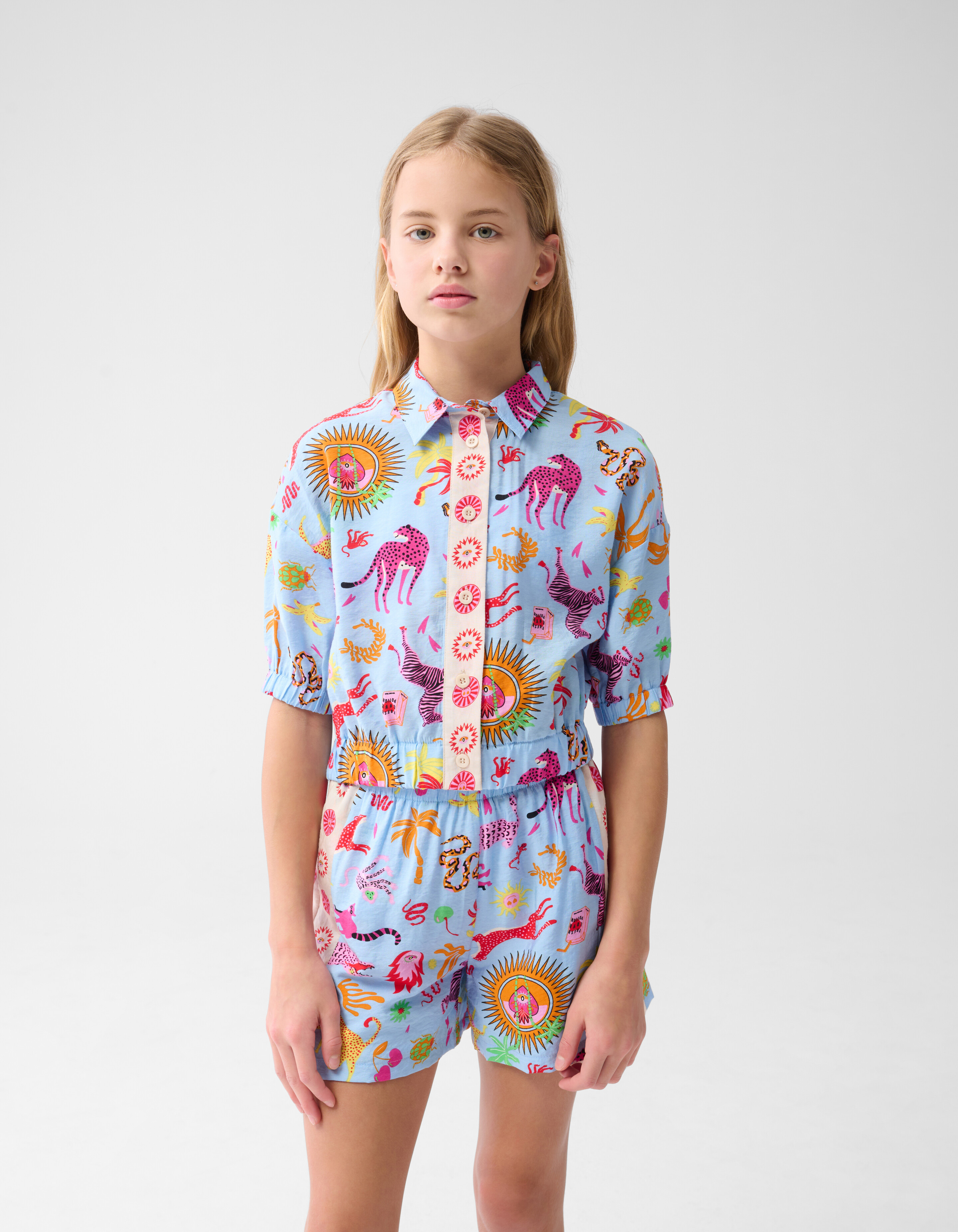 Dschungel Kunstwerk Bluse Hellblau von Lizzy SHOEBY GIRLS