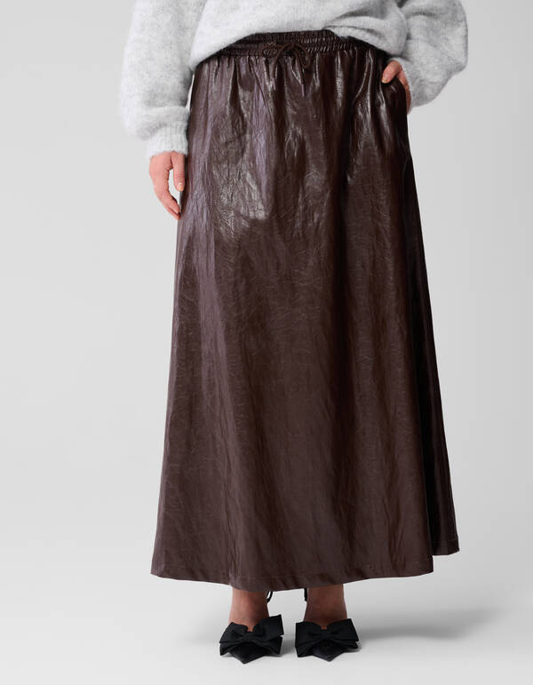 Maxirock aus veganem Leder in Braun SHOEBY WOMEN