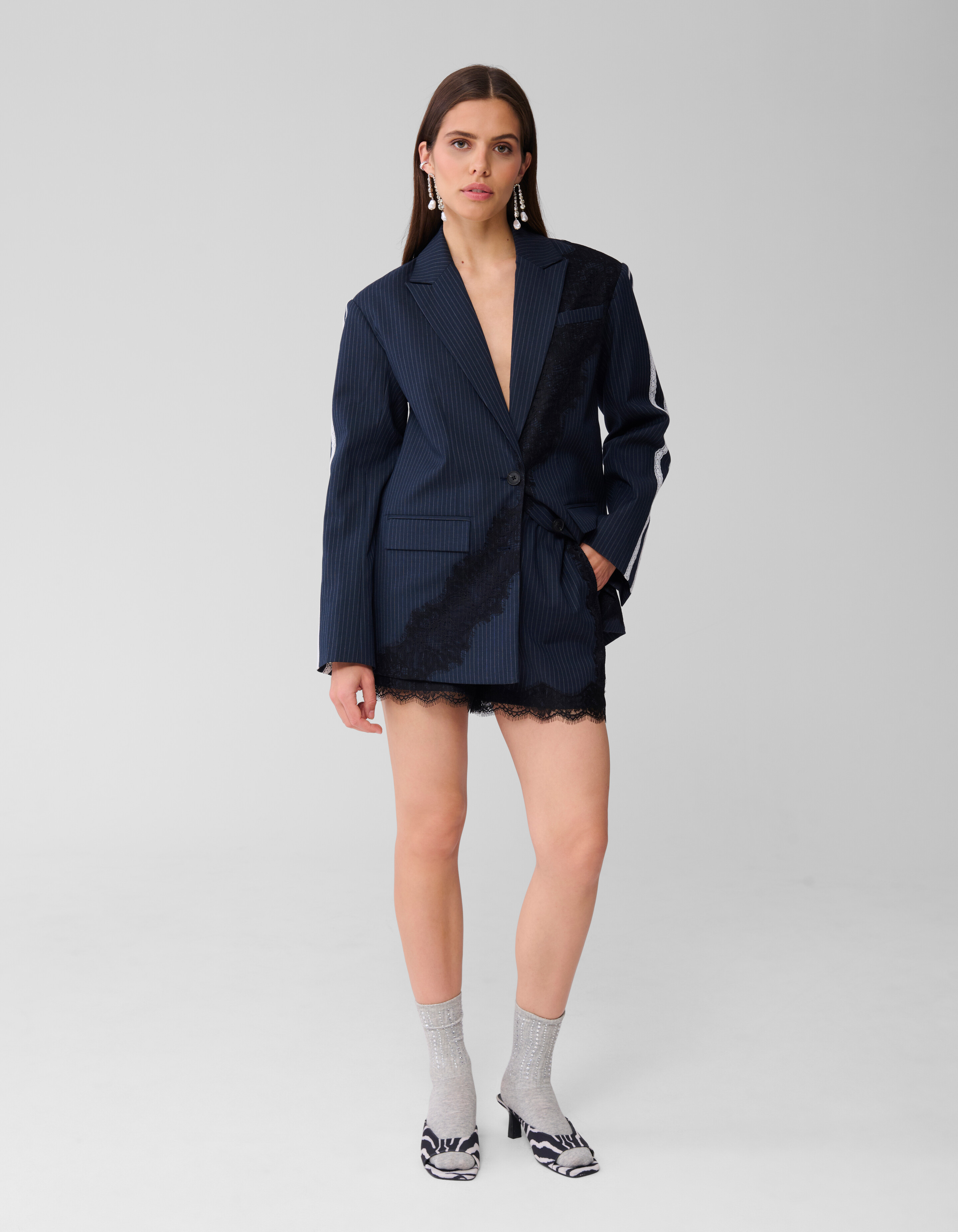 Übergroßer Blazer aus Spitze Dunkelblau SHOEBY WOMEN