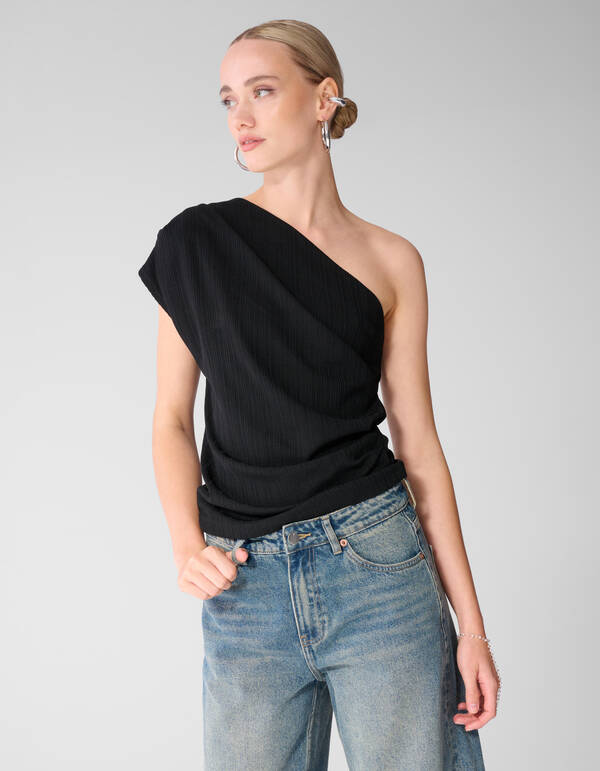 Plissiertes Ein-Schulter-Top Schwarz SHOEBY WOMEN