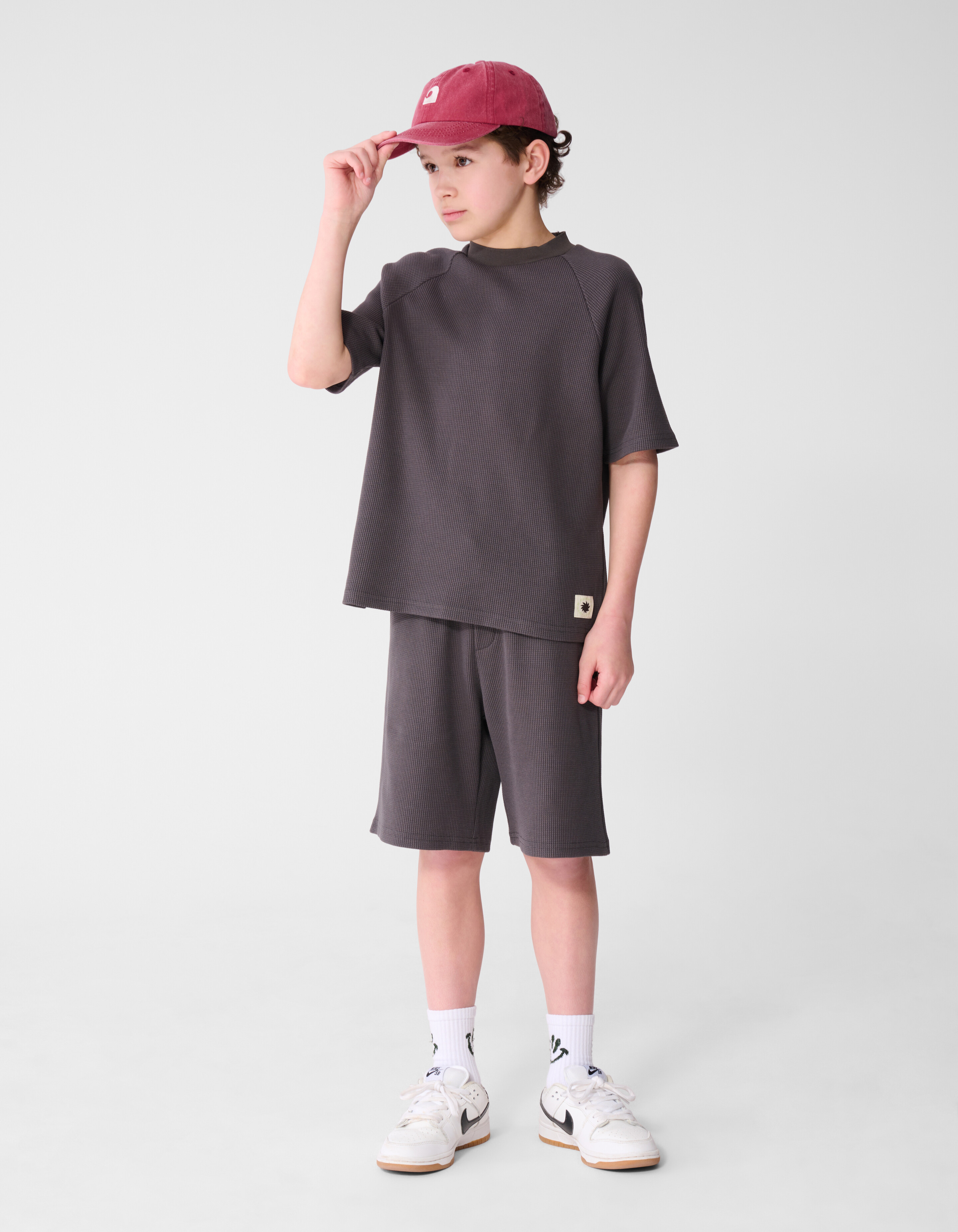 Waffelstruktur T-Shirt Dunkelgrau SHOEBY BOYS