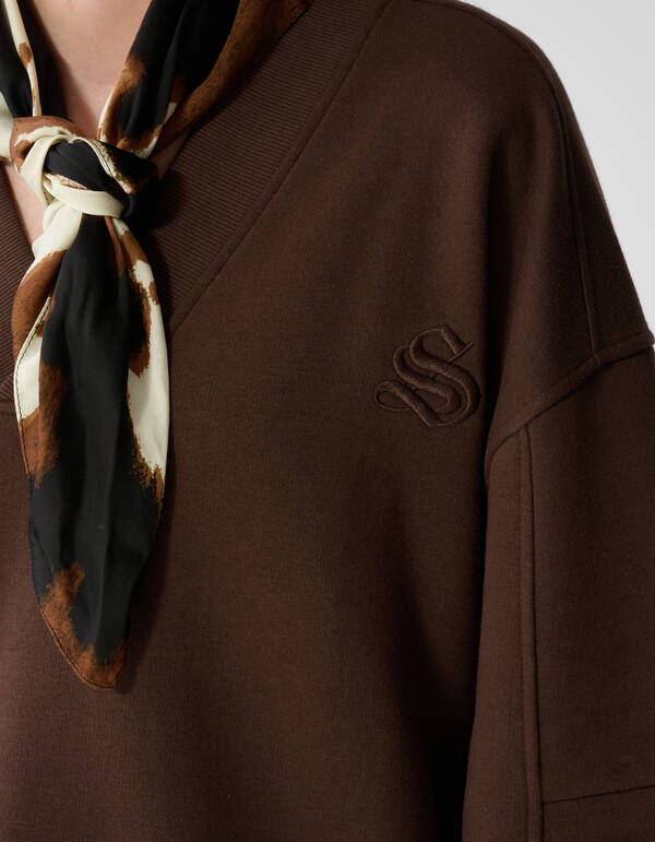 Oversized Pullover mit V-Ausschnitt Dunkelbraun SHOEBY WOMEN