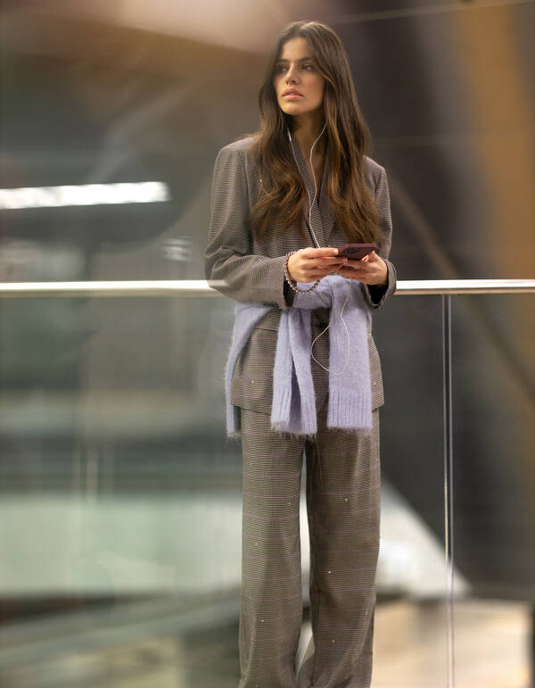 Karierte Hose mit weitem Bein Grau SHOEBY WOMEN