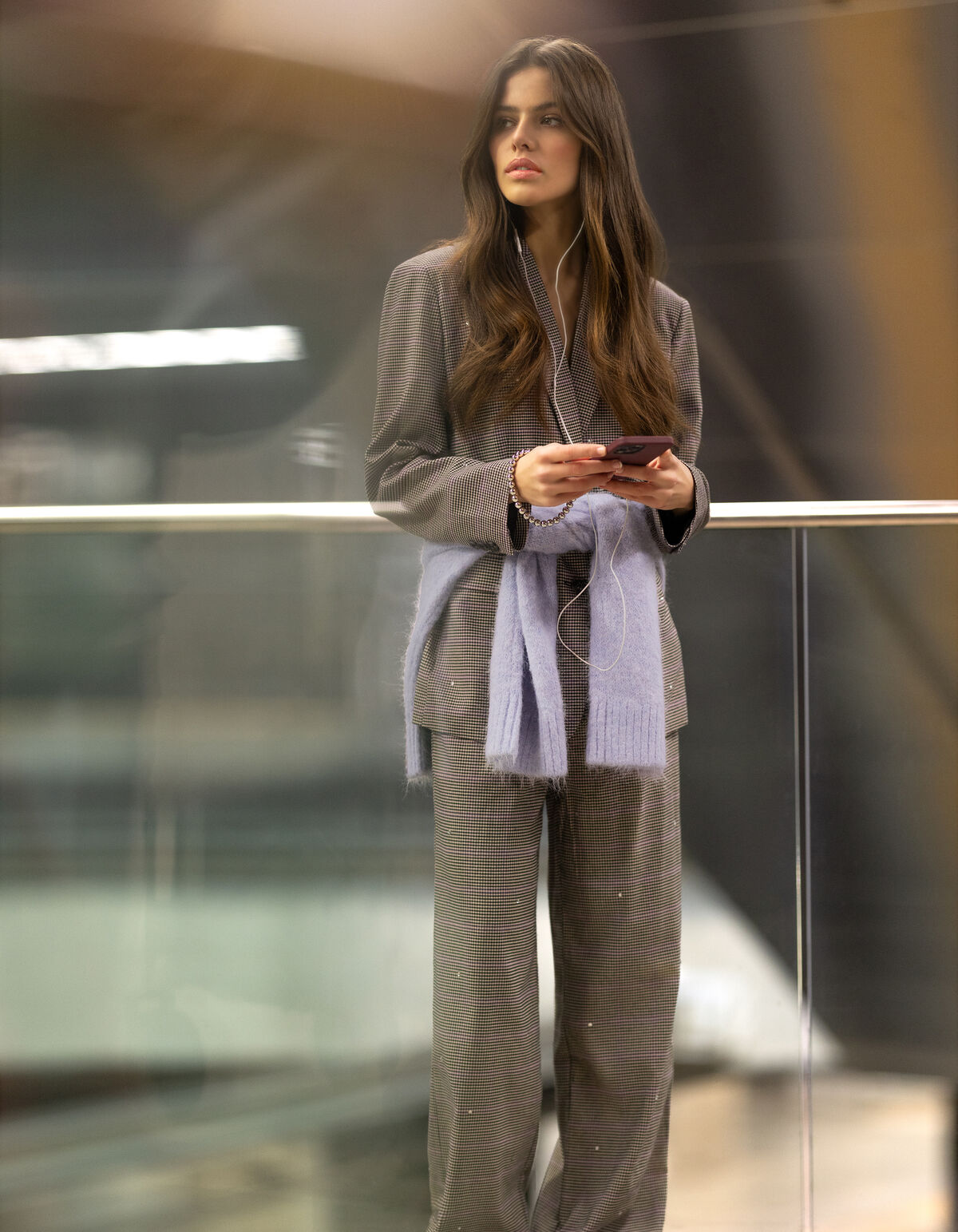 Karierte Hose mit weitem Bein Grau SHOEBY WOMEN