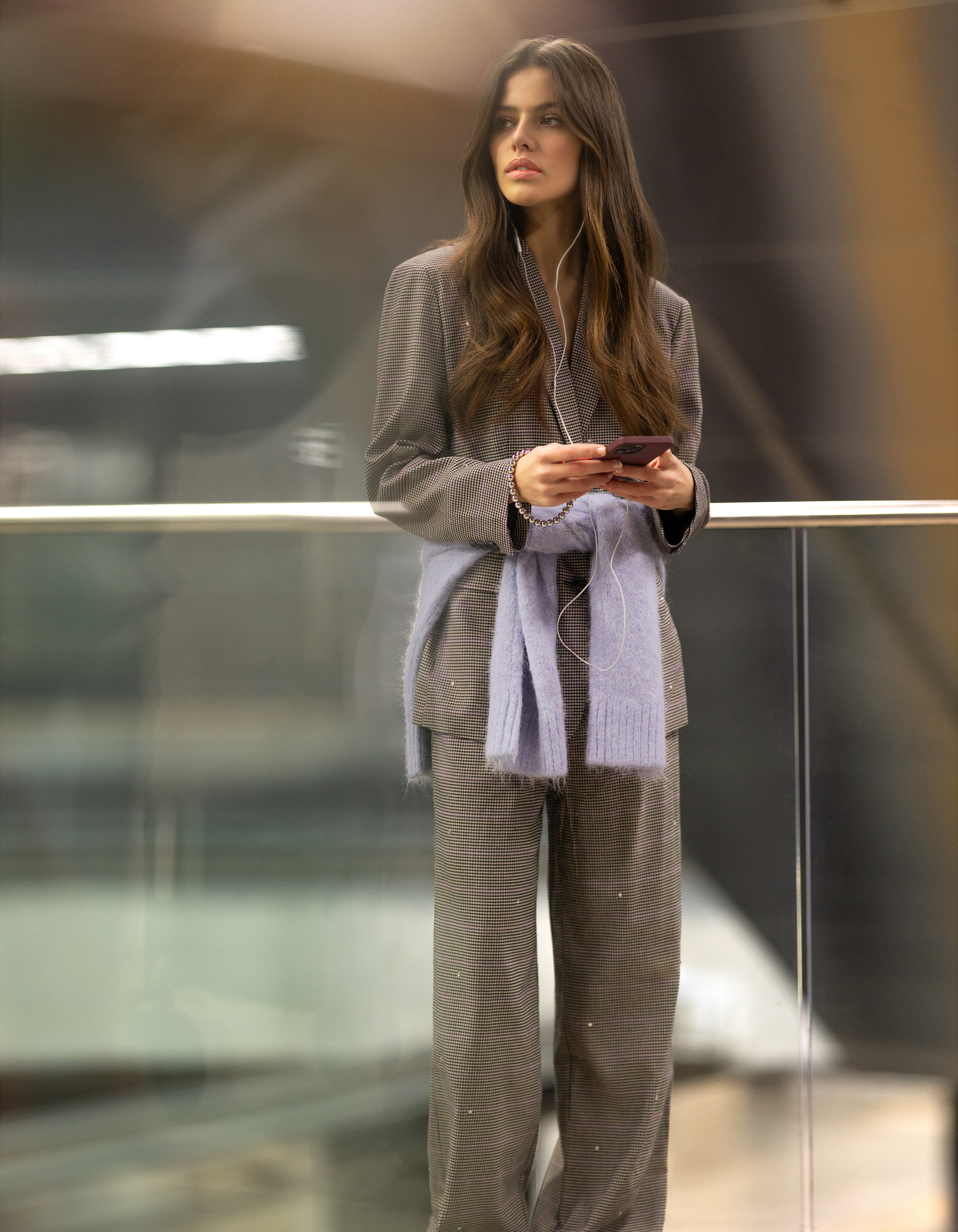 Karierte Hose mit weitem Bein Grau SHOEBY WOMEN