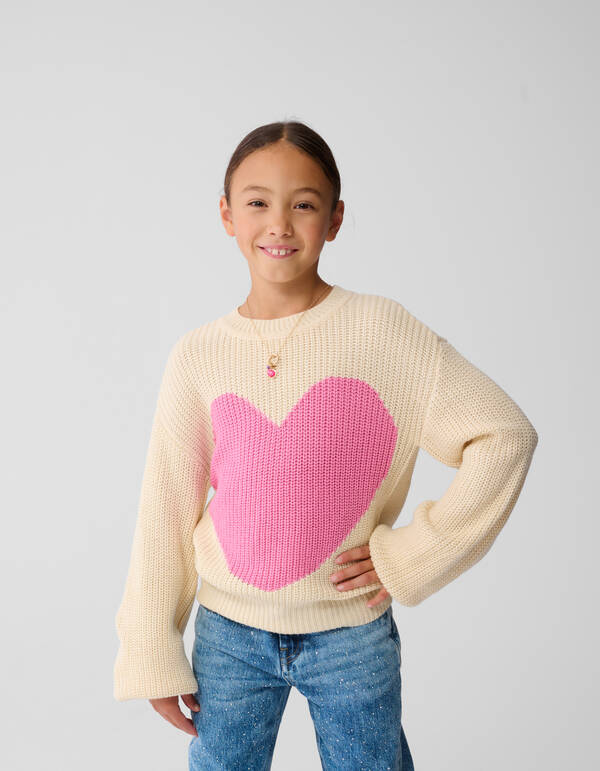 Pullover mit gro&szlig;em Herz Sand SHOEBY GIRLS
