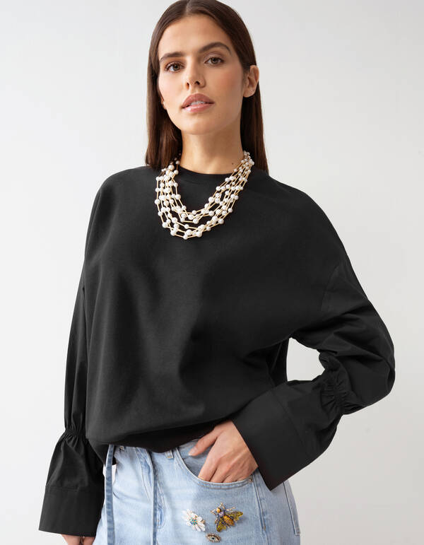 Poplin Sleeve Sweater Zwart SHOEBY WOMEN