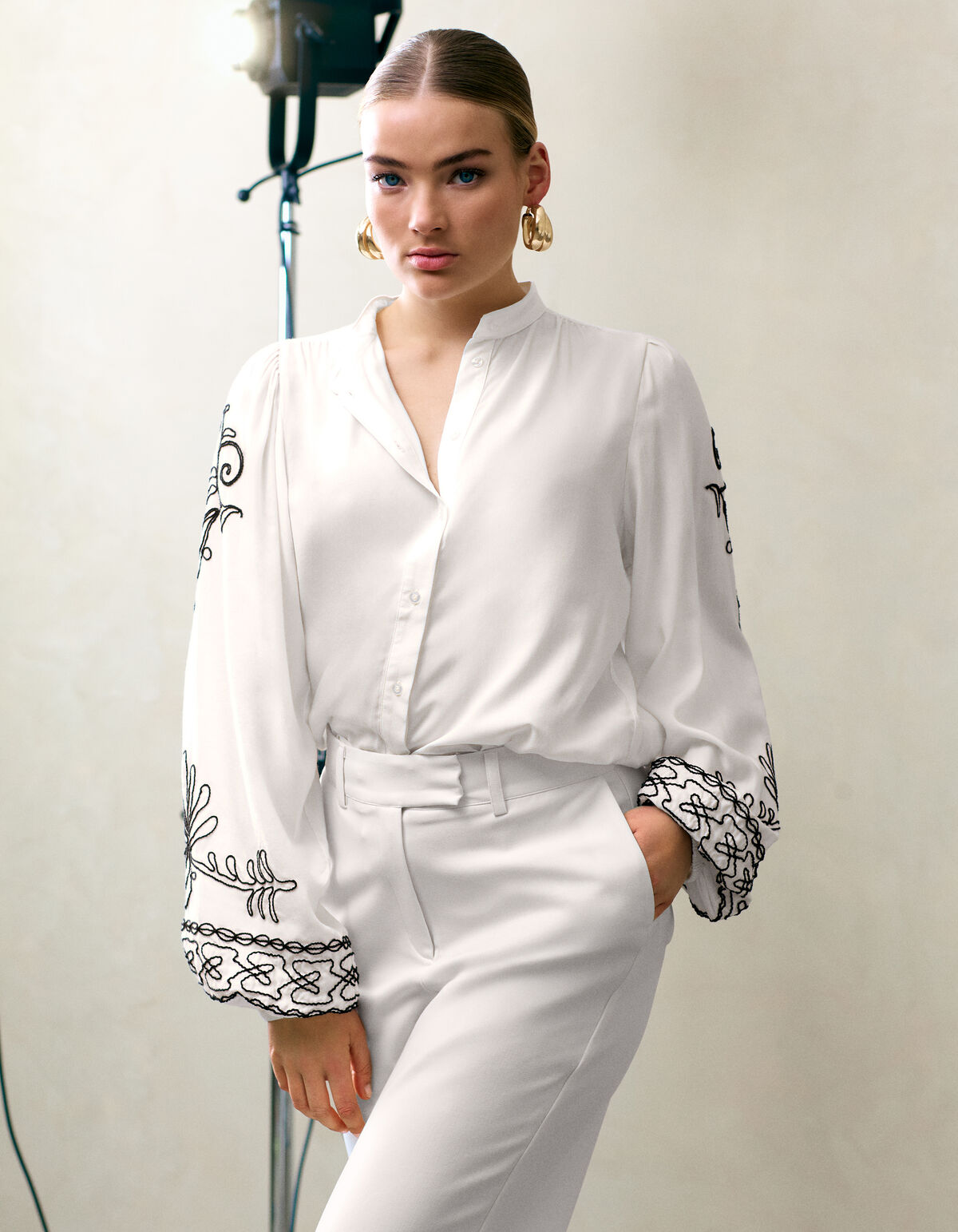 Cord-Stickerei Bluse Gebroken Wit By Fred SHOEBY WOMEN