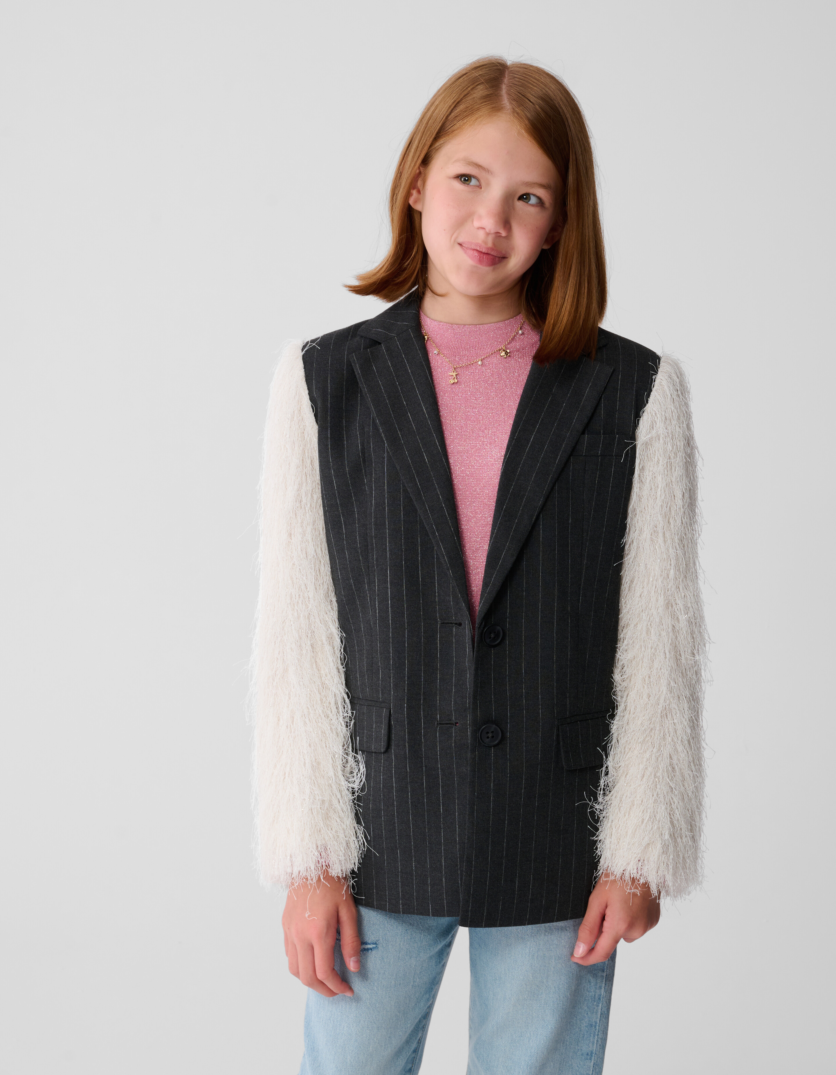 Flauschiger Glitzer-Blazer Off White SHOEBY GIRLS