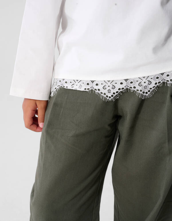 Asymmetrische Langarmshirt mit Spitze Wei&szlig; SHOEBY GIRLS