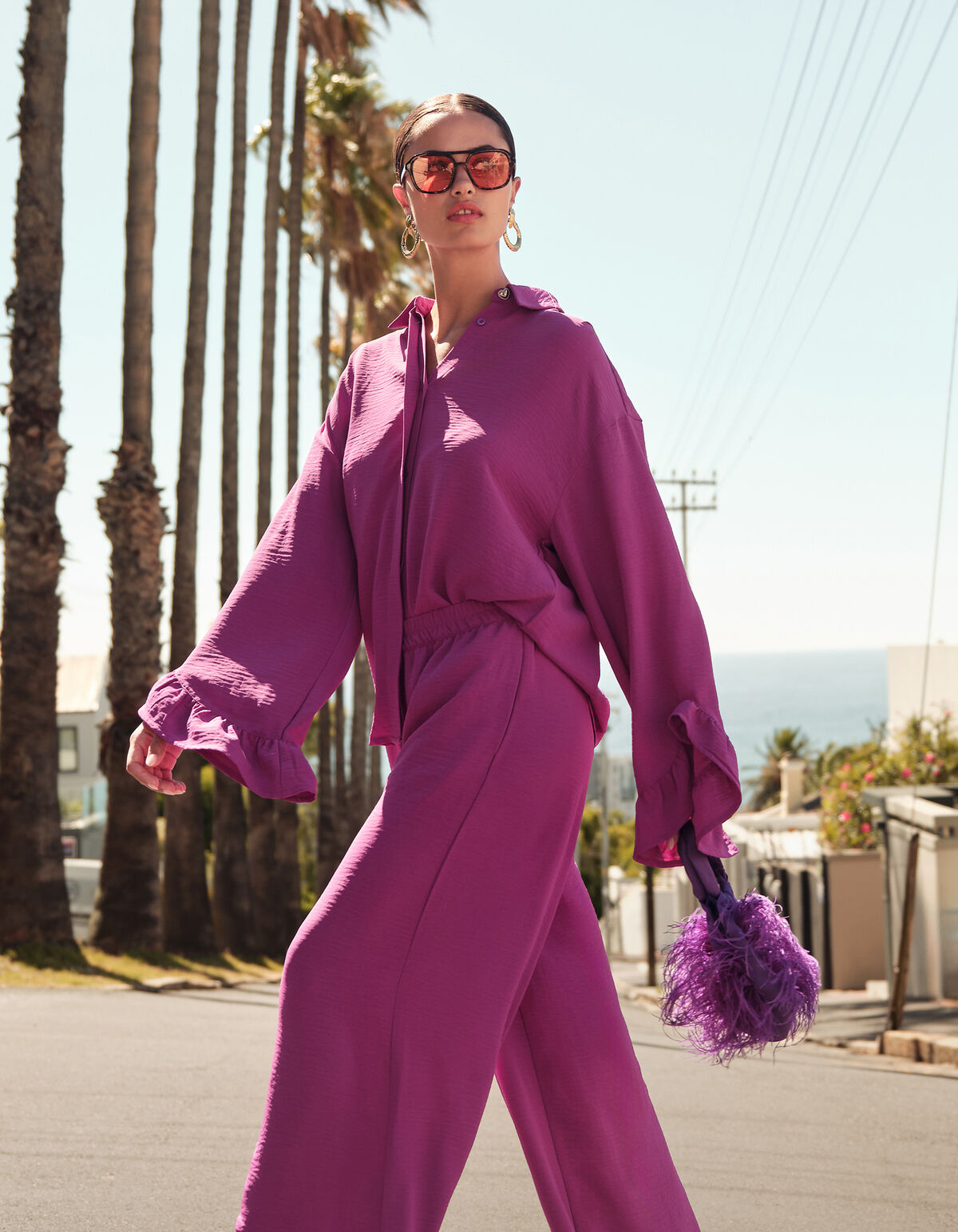 Twist-Rüschen-Bluse Lila SHOEBY WOMEN