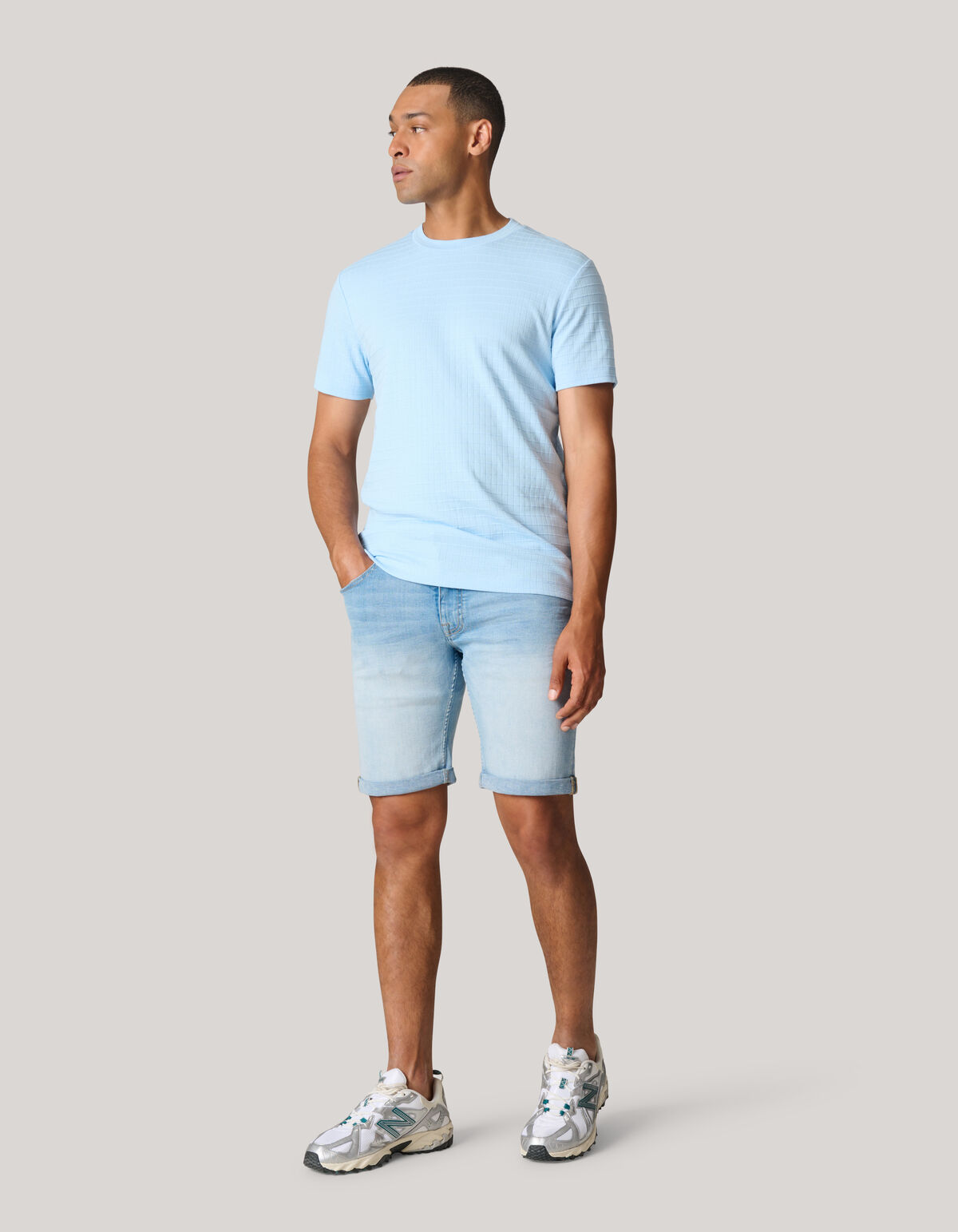 Struktur-T-Shirt Hellblau SHOEBY MEN