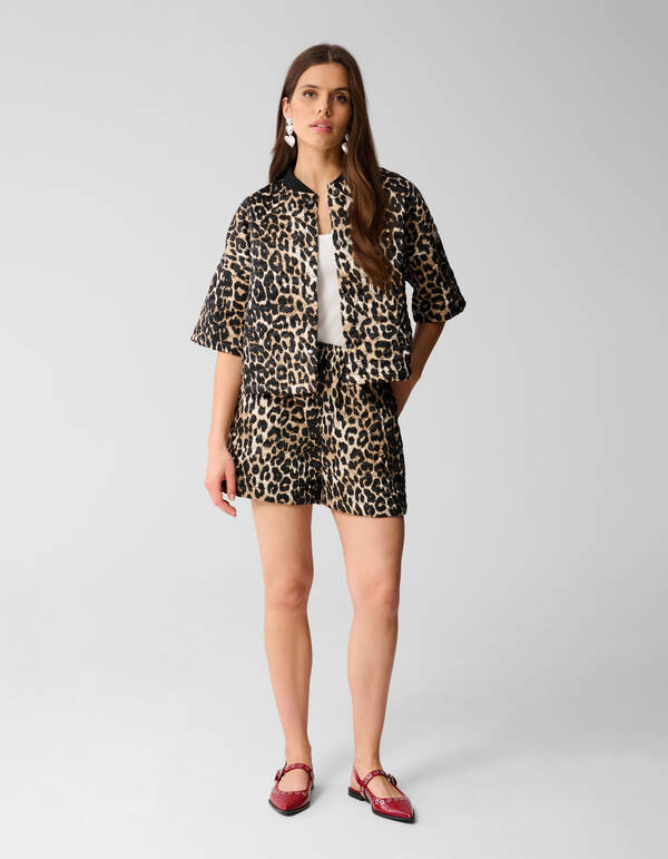 Kurz&auml;rmeliger Leopardenbomber Braun SHOEBY WOMEN