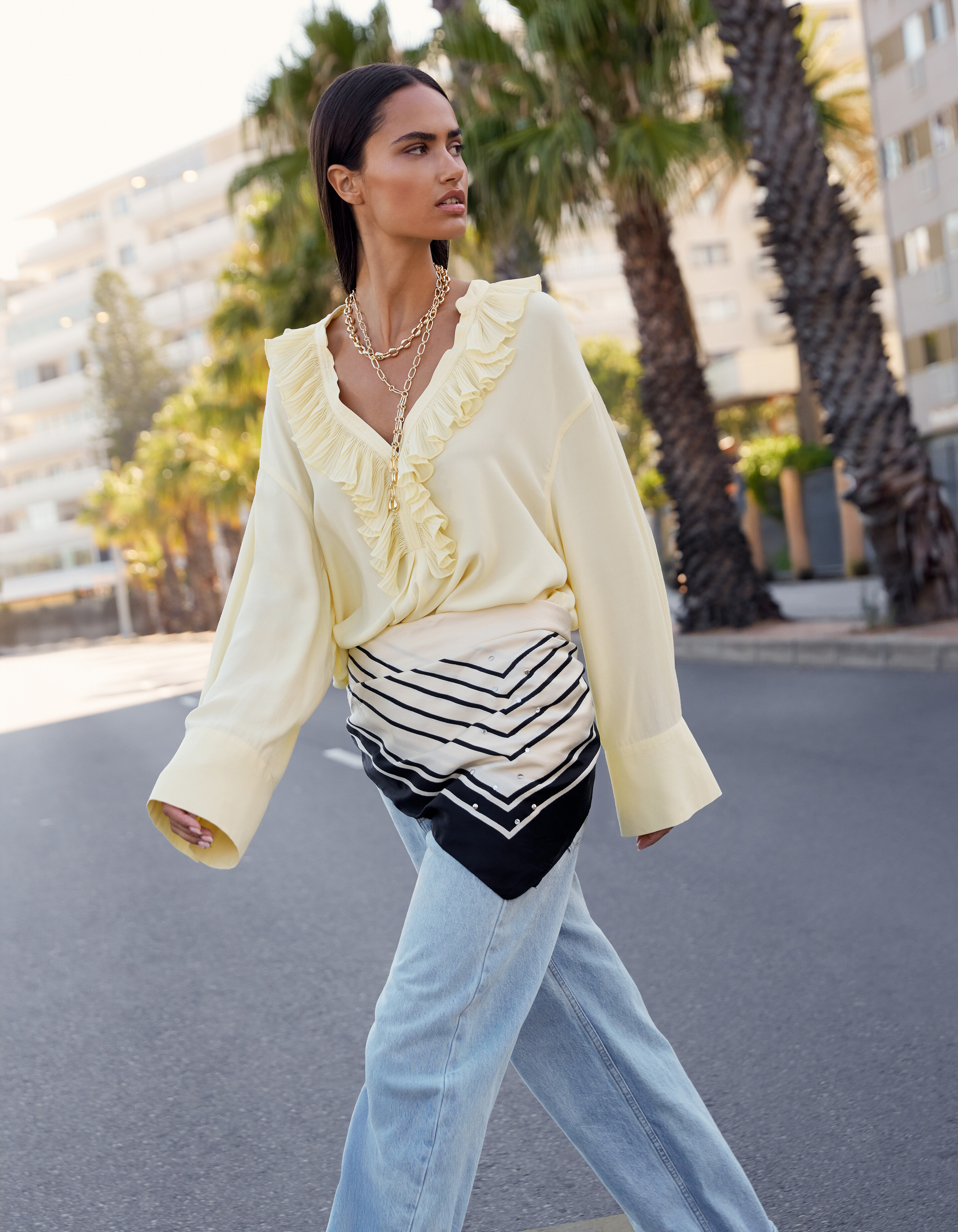 &Uuml;bergro&szlig;e Volantbluse Hellgelb SHOEBY WOMEN